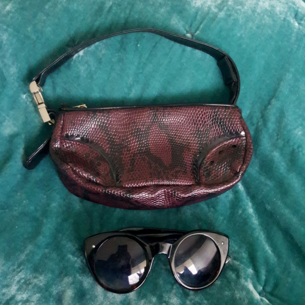 Rare Vintage 90s Steve Madden Purple Faux Snakeskin Purse Patent Leather Strap